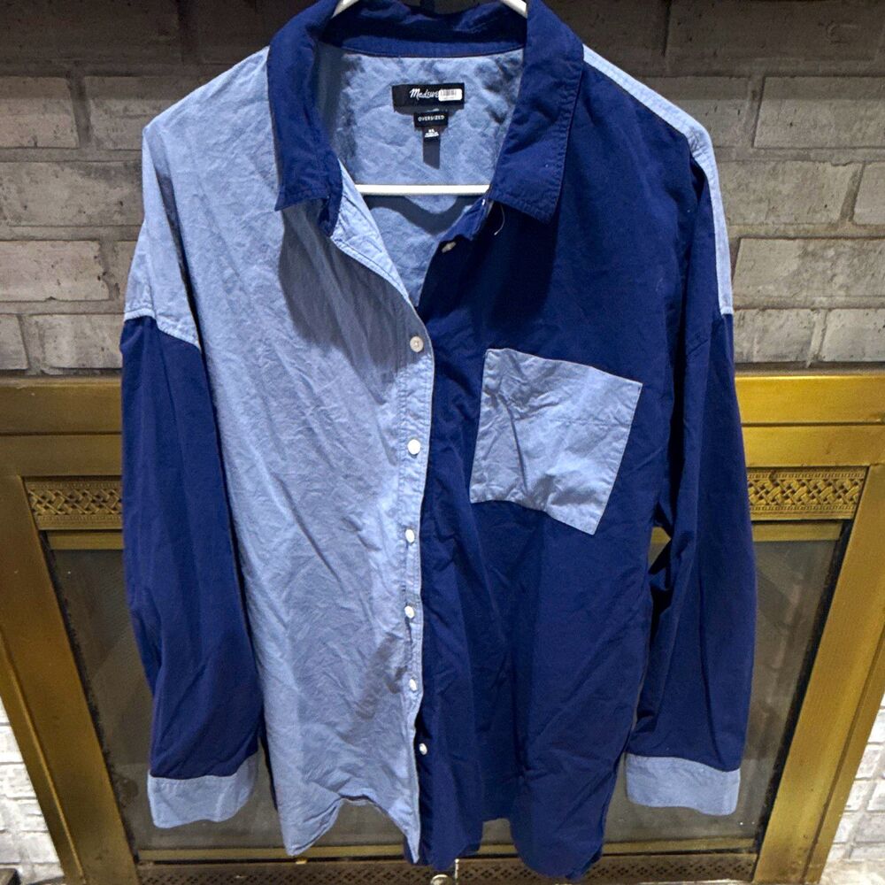Madewell Men’s XL Blue Colorblock Long Sleeve Button-Up Oversized Pockets
